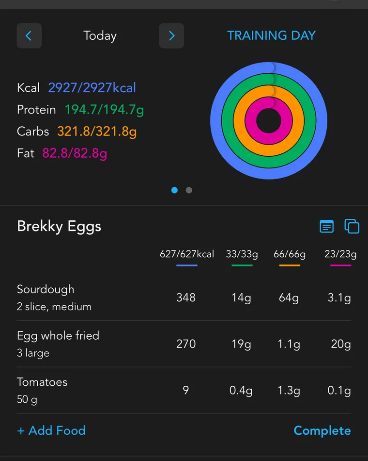 A meal plan inside the coaching app