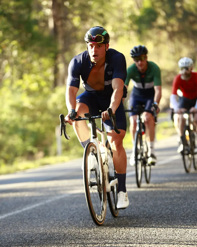 An outdoor cycling session in golden evening light